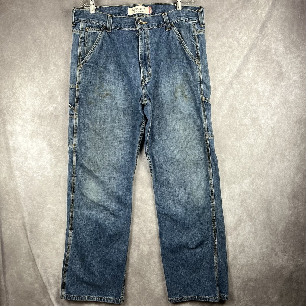Vtg LEVI'S Carpenter Loose Straight Jeans Mens 38x32 Baggy Work Dark Wash Denim